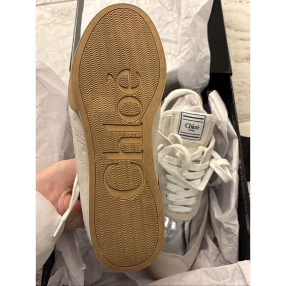 Nib Chloé 25MM Metallic Leather-Suede Kick Sneakers, $795 Sz 38 - Picture 9 of 12